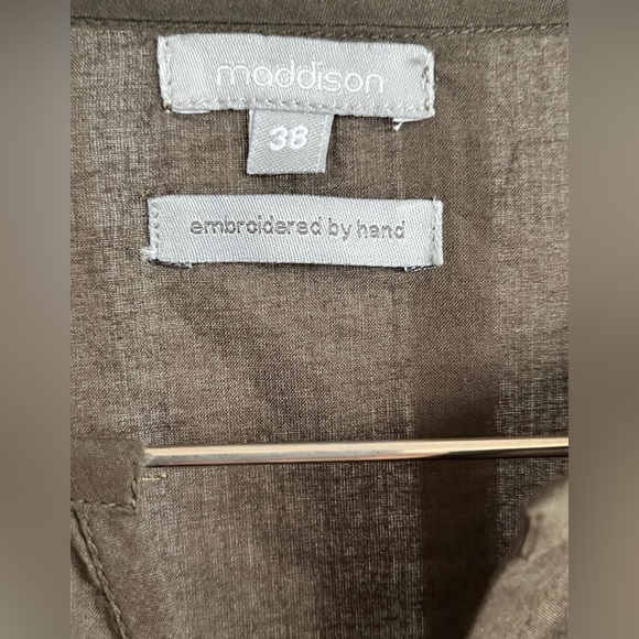 A FabIndia styled cotton tunic top in brown olive 🫒 w ivory hand embroidery M - Picture 3 of 8